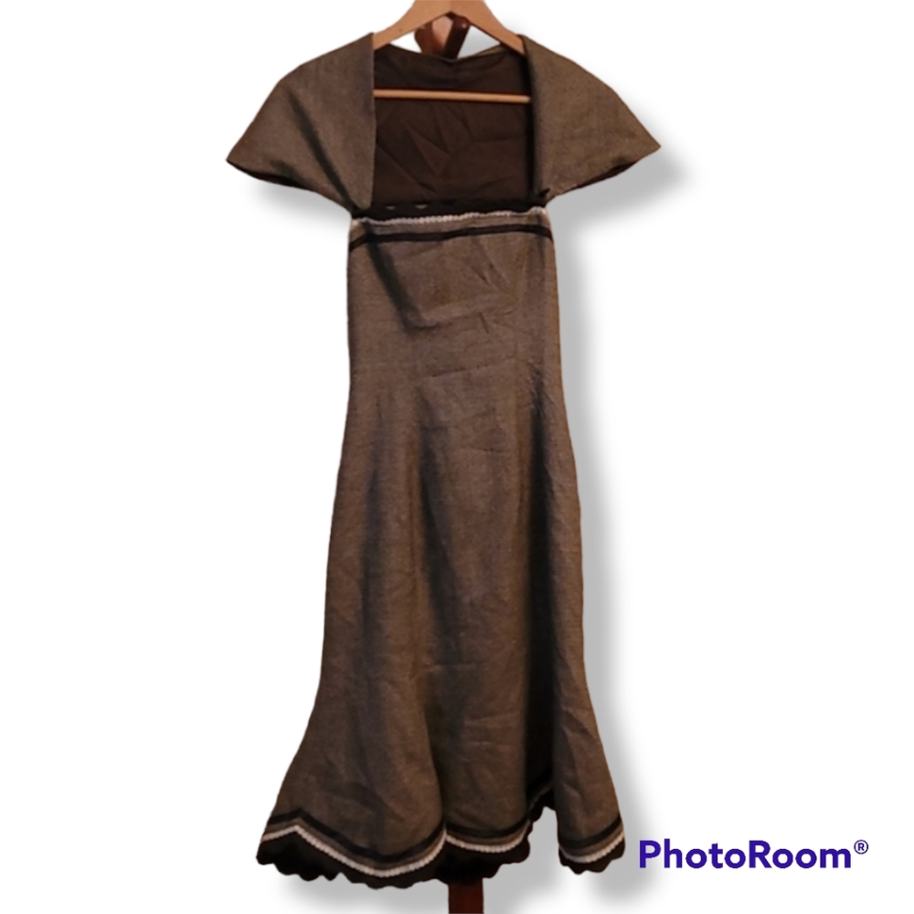 Afshin Feiz Brown Tweed Strapless Dress with Removable Shoulder Piece